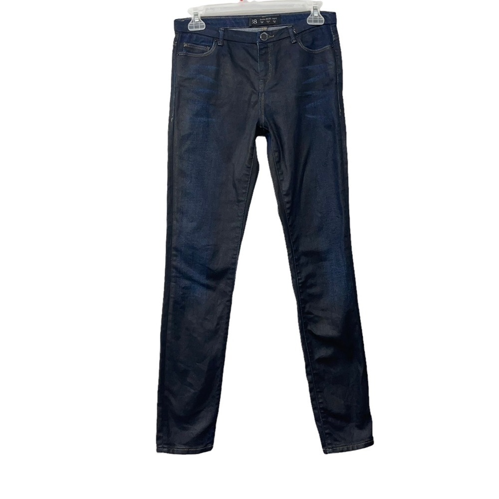 Zara Black Coated Denim Straight Leg Jeans Size 6 Grunge Punk Skater